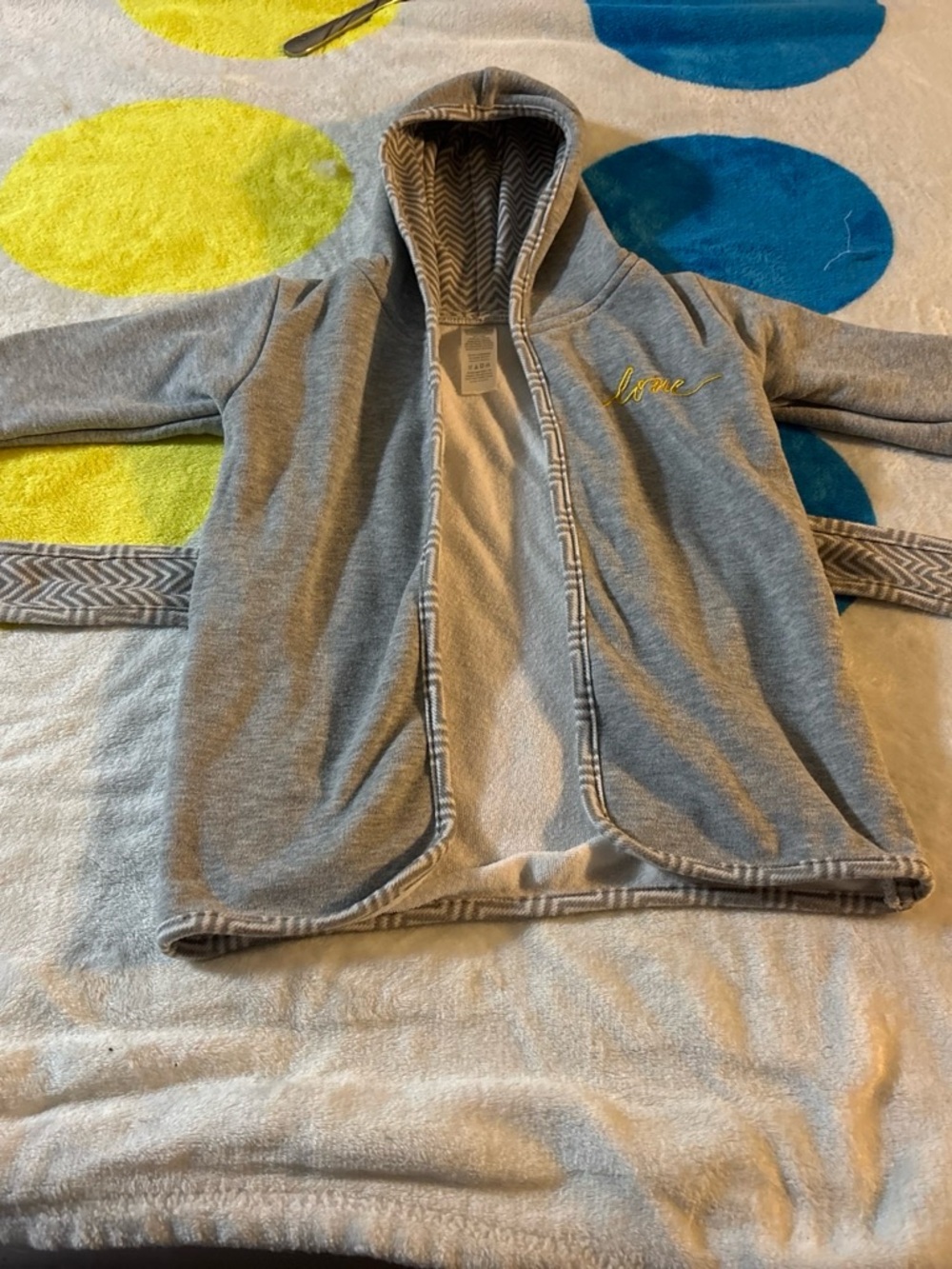 Kids' Gray Hooded Top with 'Love' Embroidery